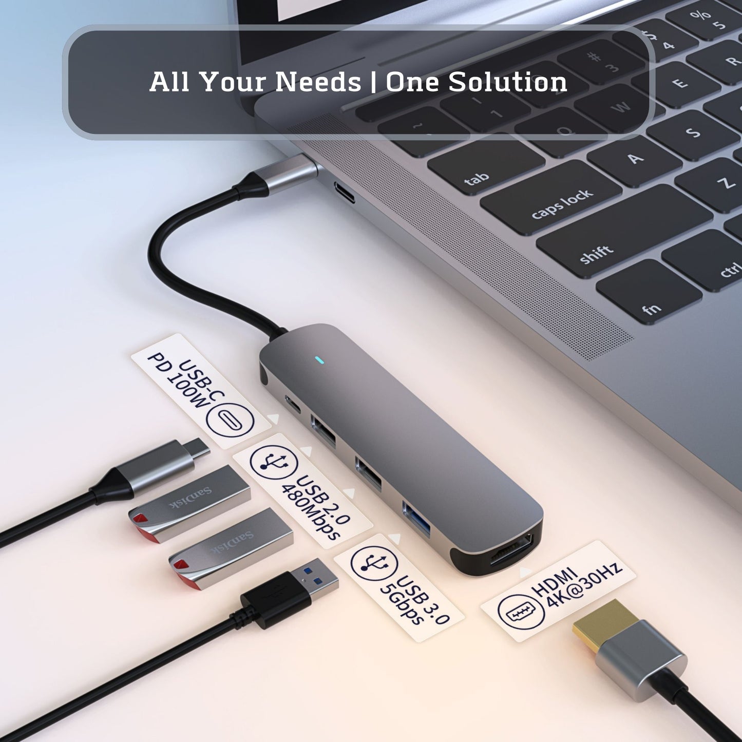 Type-C USB Hub Adapter 5 in 1