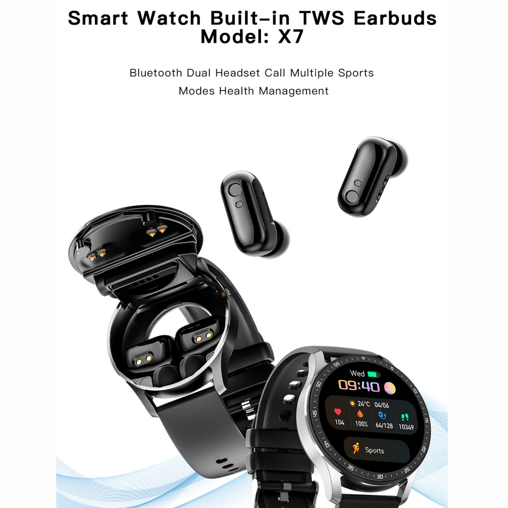 2-In-1 Smart Watch with TWS Earbuds Fitness True Wireless Sports Headp –  XoomBot